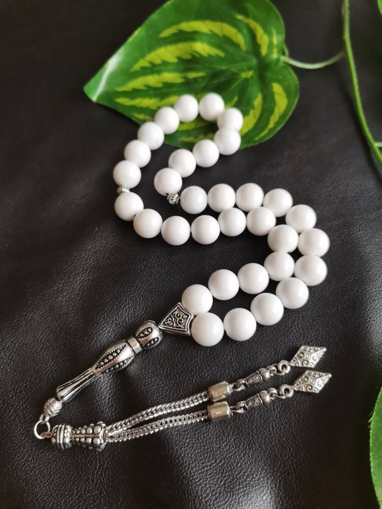Tasbih Pure White Shell Muslim Rosary Beads - 10mm X 33 Beads, Turkish Prayer Beads For Meditation - View #4