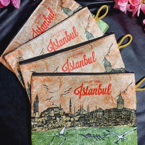 Carteira de veludo autêntica de Istambul, porta-moedas turco, carteira com estampa de mesquita otomana, bolsa de maquiagem autêntica grande, estojo verde boho