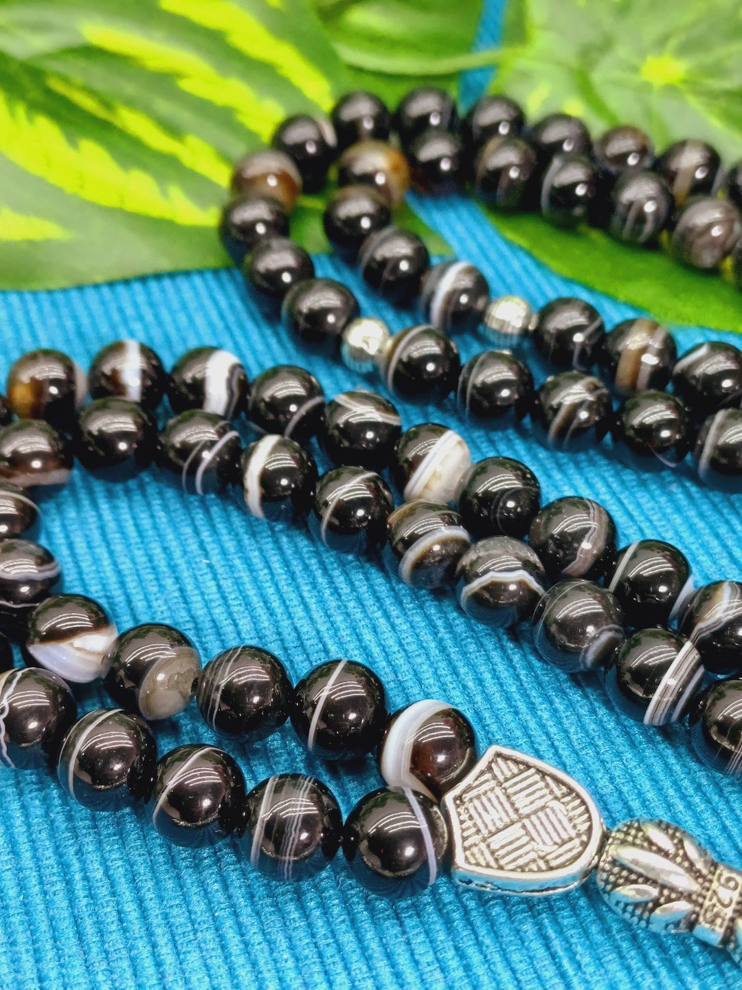 Sulemani Agate Prayer Beads: 99 Black Islamic Tasbih, Certificate
