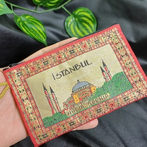 Cartera auténtica de Estambul, monedero turco, bolso de estilo otomano, cartera turca roja hecha a mano, cartera de Santa Sofía, cartera grande