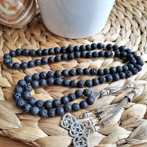 99 Lava Stone Tasbih, Sufi Muslim Islamic Tesbih, Black Turkish Prayer Beads, 8 mm Worry Beads, Gift for Him, Boho Tasbeeh Favor, Lava Rock
