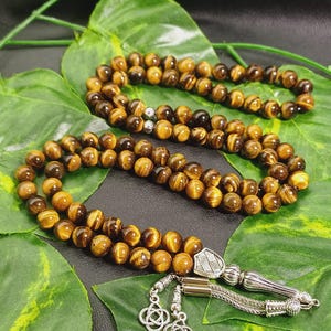 99 Tiger Eye Tasbih, Turkish Prayer Beads, Sufi Muslim Islamic Misbaha, Gemstone Rosary, Brown Worry Beads Tesbih, Tasbeeh Gift for Men