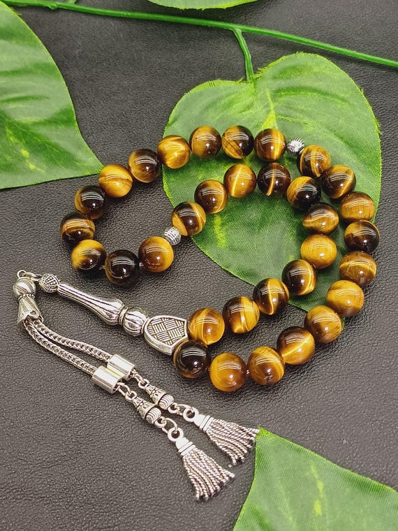 Tiger Eye Tasbih Prayer Beads, Islamic Misbaha, Certificate of Authenticity Included