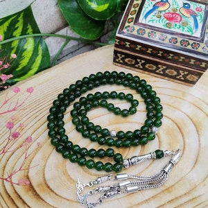 Green Jade Tasbih: 99 Islamic Prayer Beads, 6 mm Small Beaded Muslim Rosary image 5