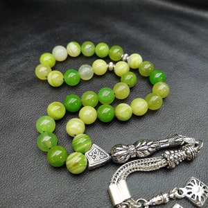 Tasbih in agata verde: 33 grani di preghiera islamici turchi, certificato di autenticità incluso. immagine 5