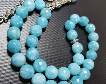 Cuentas de oración islámicas de cuarzo azul, Misbaha Tasbih de 33 piedras