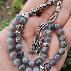 Kundengebundener Labradorit Tesbih, personalisierter AAA Tasbih, 33 Stück islamischer Tasbeeh, Name Misbaha, Erinnerungssorgenkette, muslimische Gebetskette