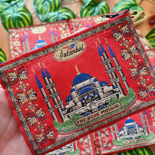 Istanbul Authentic Wallet, Turkish Coin Purse, Ottoman Style Wallet, Handmade Red Turkish Bag, The Blue Mosque Wallet, Big Size Wallet