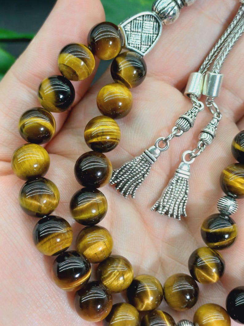 Tigers Eye Prayer Beads, 10 mm Large Natural Stone Misbaha image 6