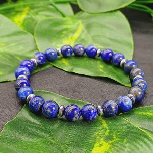 Lapis Lazuli Beaded Bracelet with Hematite Spacers (8mm)