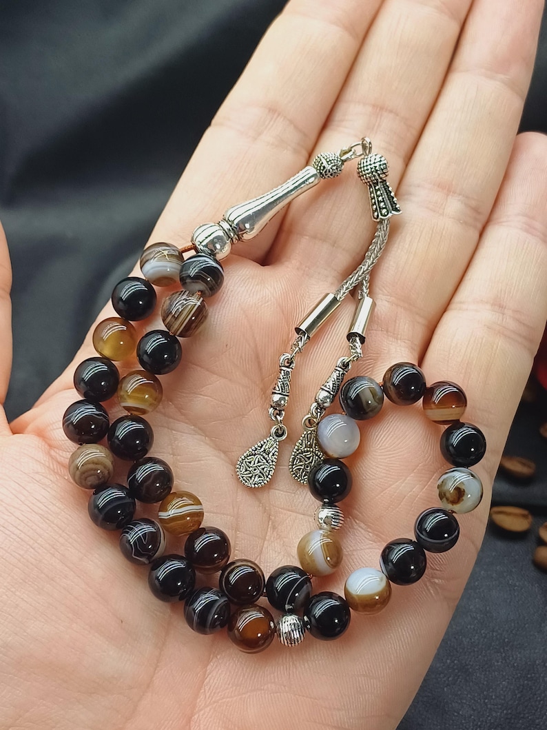 Brown Agate Tasbih: 33-Bead Aqeeq Prayer Beads, Muslim Rosary image 9
