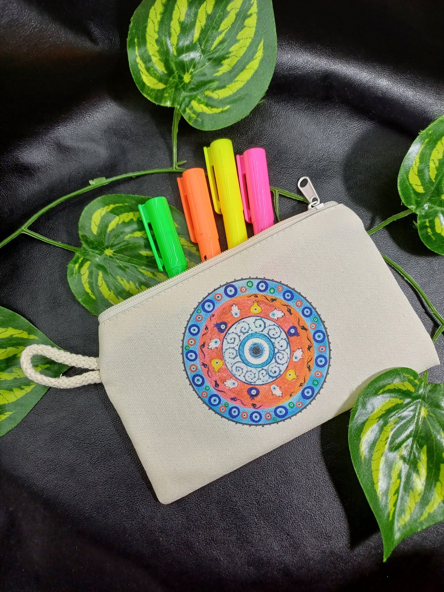 Hand Embroidered Makeup Bag / Cosmetic Bag / Travel Bag / Gadget