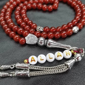 Tasbih de ágata cornalina personalizado, 99 piezas de tesbih islámico Aqiq personalizado, regalo de tasbih de piedra roja, cuentas de piedra natural para la preocupación