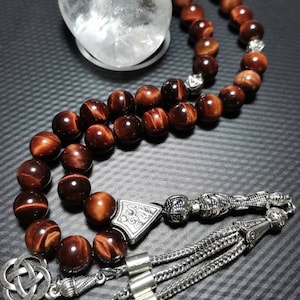 AAA Red Tiger Eye Tasbih, Prayer Beads, 33 Islamic Misbaha, Big Size Worry Beads, Sufi Tesbih, 10 mm Beads, Gift for Men, Salatu Tasbeeh