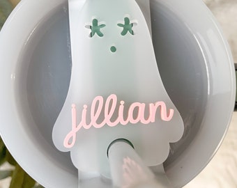 Personalized Ghost Stanley Cup Name Plate: Halloween Accessory