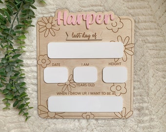 Personalized First Day of School Sign: Wooden Reusable Dry Erase