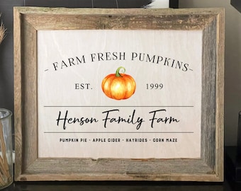 Farm Fresh Pumpkins Sign, Family Farm Sign, Fall Decor, Autumn Signs, Reclaimed Barnwood Signs, Weathered Wood Sign, Thanksgiving Decor Sign