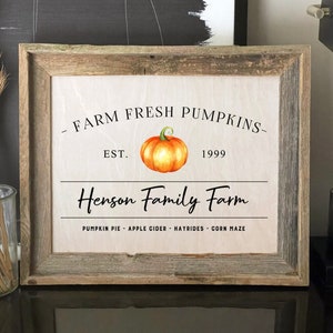 Farm Fresh Pumpkins Sign, Family Farm Sign, Fall Decor, Autumn Signs, Reclaimed Barnwood Signs, Weathered Wood Sign, Thanksgiving Decor Sign image 1