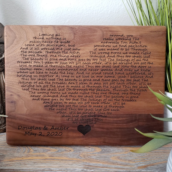 Engraved Wedding Song, First Dance Lyrics, Wood Anniversary Gift, Your Wedding Song Engraved, Wedding Gift, Anniversary Gift, Mothers Day