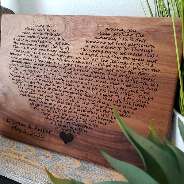 Wedding Song Lyrics Engraved, Wooden Anniversary Gift, First Dance Lyrics, 5th Anniversary, Wood Anniversary, Wedding Gift, 1st Anniversary