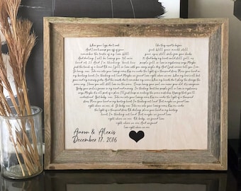 Printed Wedding Song Lyrics, Wooden Anniversary Gift, First Dance Lyrics, 5th Anniversary, Wood Anniversary, Wedding Gift, 1st Anniversary