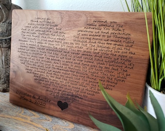 Letras de canciones de boda grabadas, regalo de aniversario de madera, letras de primera danza, 5º aniversario, aniversario de madera, regalo de boda, 1er aniversario