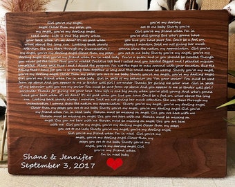 Wedding Song Lyrics Wood, Wooden Anniversary Gift, First Dance Lyrics, 5th Anniversary, Wood Anniversary, Wedding Gift, 1st Anniversary