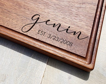 Custom Engraved Cutting Board With Name and Date - Personalized Wedding Gift - Bridal Shower Gift - Gifts for Her - Handmade Cutting Board