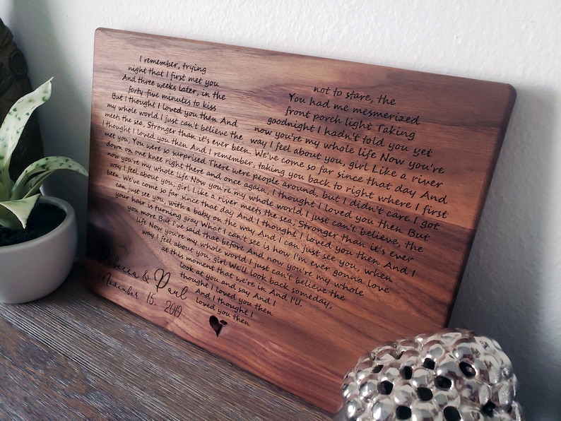 Engraved Wedding Song, First Dance Lyrics, Your Wedding Lyrics Engraved, Heart Shaped Couples Song, Anniversary Gift, Newlywed Gift image 5
