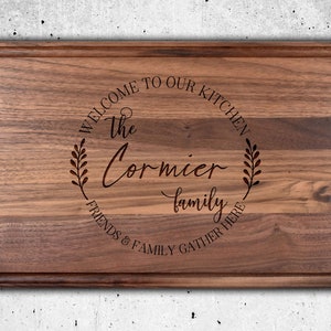 Cutting Board With Family Name Engraved, Personalized Cutting Board With Family Name, Custom Cutting Board, Welcome To Our Home, Gather