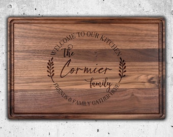 Cutting Board With Family Name Engraved, Personalized Cutting Board With Family Name, Custom Cutting Board, Welcome To Our Home, Gather