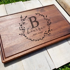 Personalized Cutting Board For Couple, Custom Newlywed Cutting Board, Engraved Cutting Board Anniversary, Monogrammed Gift Cutting Board image 1