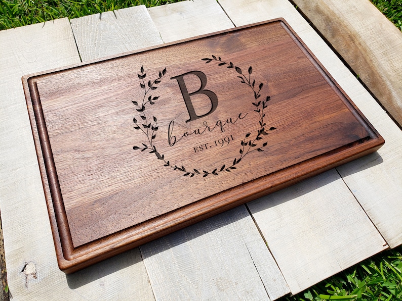 Personalized Cutting Board For Couple, Custom Newlywed Cutting Board, Engraved Cutting Board Anniversary, Monogrammed Gift Cutting Board image 1