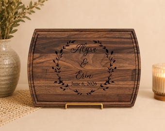 Couple Name Engraved Cutting Board, Custom Newlywed Cutting Board, Engraved Cutting Board Anniversary, Names Engraved Gift Cutting Board