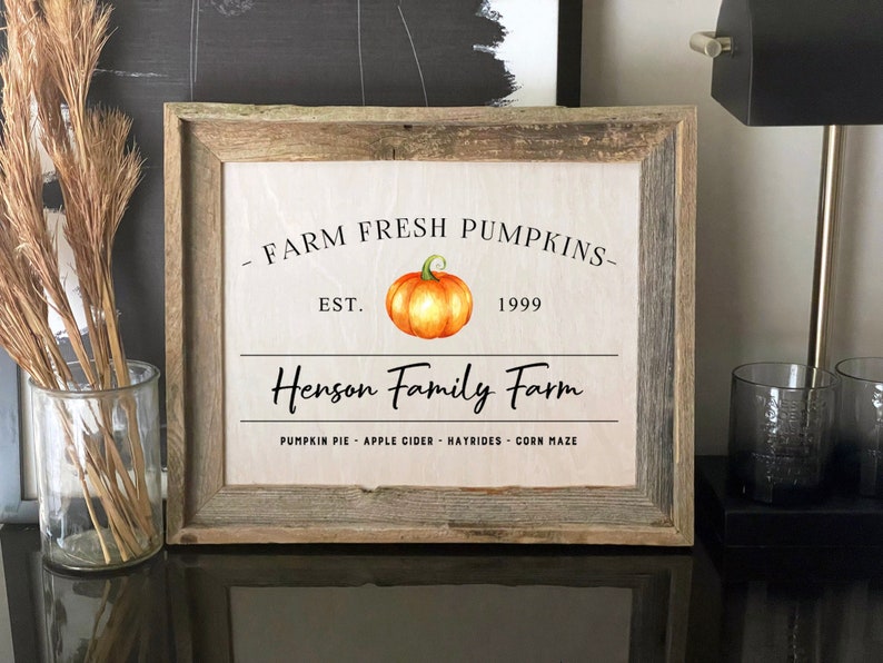 Farm Fresh Pumpkins Sign, Family Farm Sign, Fall Decor, Autumn Signs, Reclaimed Barnwood Signs, Weathered Wood Sign, Thanksgiving Decor Sign image 1