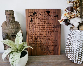 Engraved Handwritten Note, Personalized Note in Wood, Handwritten Heirloom, Child's Handwritting, Keepsake Handwritten, Actual Handwriting
