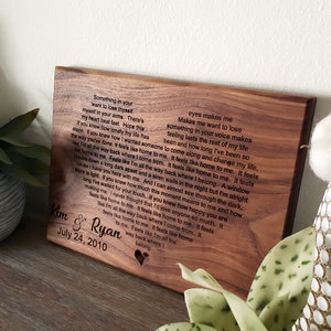 Engraved Wedding Song, First Dance Lyrics, Your Wedding Lyrics Engraved, Heart Shaped Couples Song, Anniversary Gift, Newlywed Gift image 1