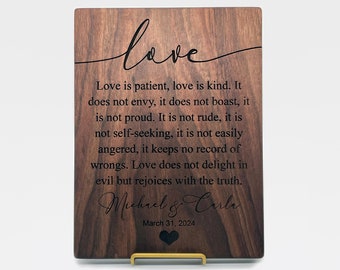 Love is Patient Love is Kind, 1 Corinthians 13:4–8 Prayer Engraved, Wedding Gift, Prayer Gifts, Christian Gift, 5th Anniversary, Wood Gift