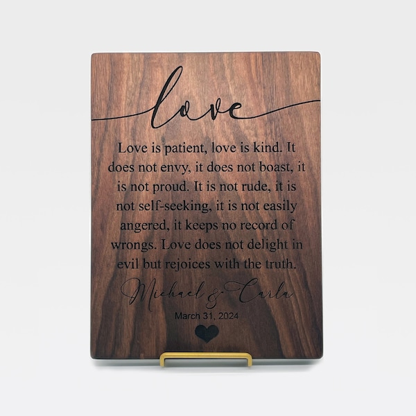 Love is Patient Love is Kind, 1 Corinthians 13:4–8 Prayer Engraved, Wedding Gift, Prayer Gifts, Christian Gift, 5th Anniversary, Wood Gift