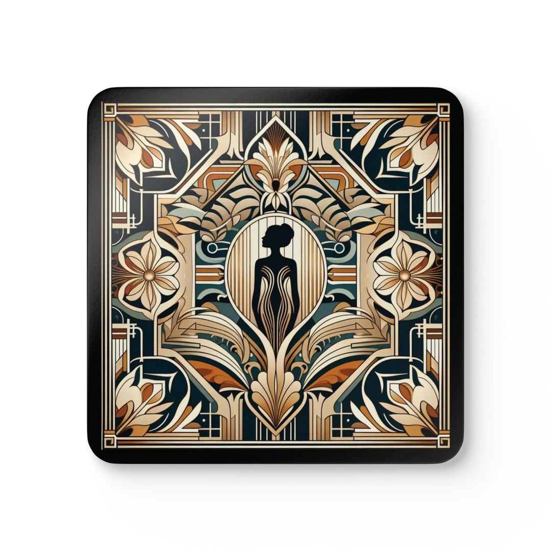 4-piece Art Deco Art Nouveau La Belle Epoque Corkwood Coaster Set ...