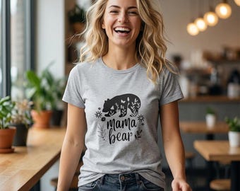 Camiseta Mamá Osa / Camiseta estampada Mamá Osa, diseño floral de oso