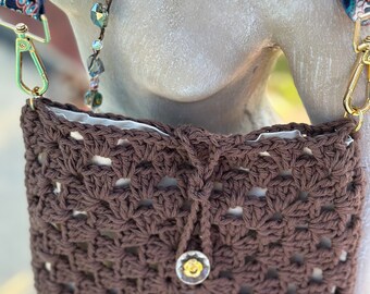crocheted cotton shoulder crossbody bag