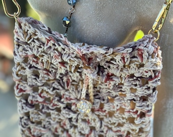 crocheted cotton shoulder crossbody bag