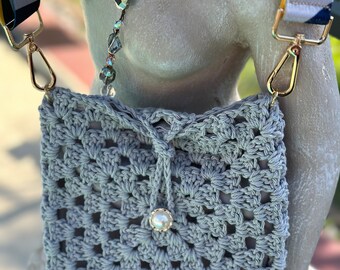 crocheted cotton shoulder crossbody bag