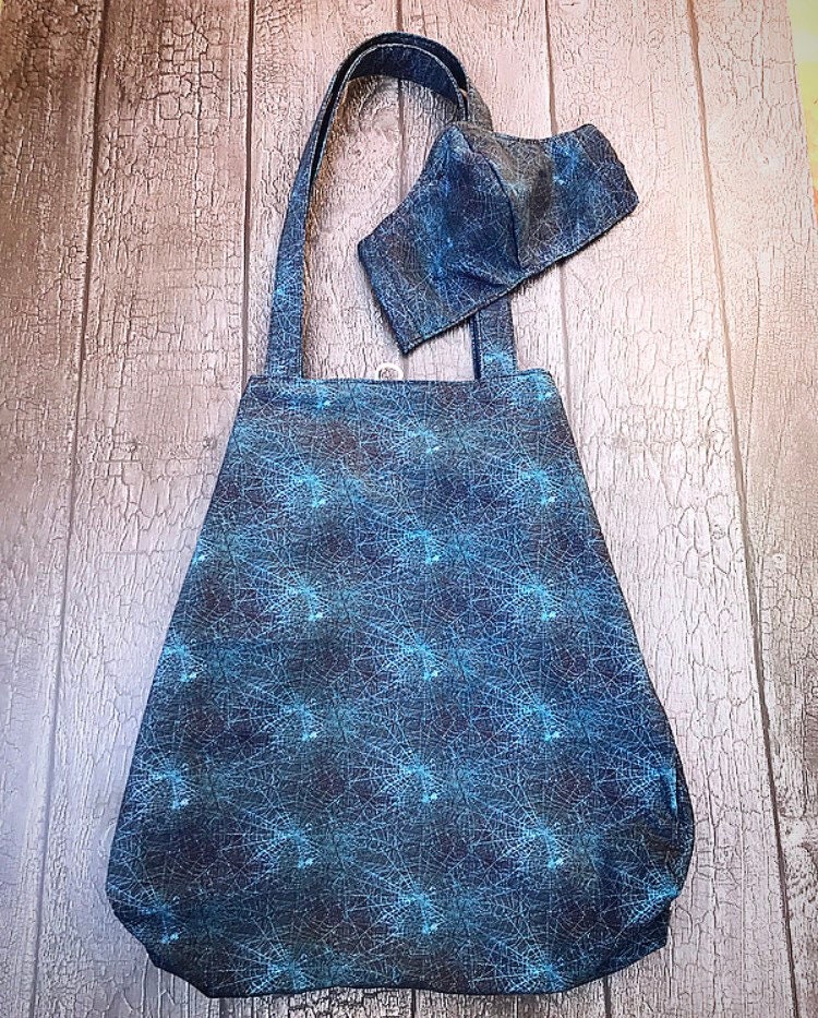 Spider Webs Blue Foldable Tote Fabric Handmade W/ Matching | Etsy