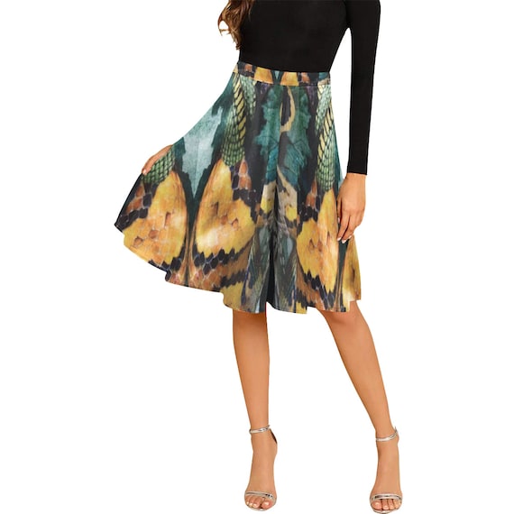 Pleated Midi Skirt -(box pleat bubble circular cowl gathered waisted miniskirt pencil peplum sarong tiered layered tulip yoke wrap vintage)