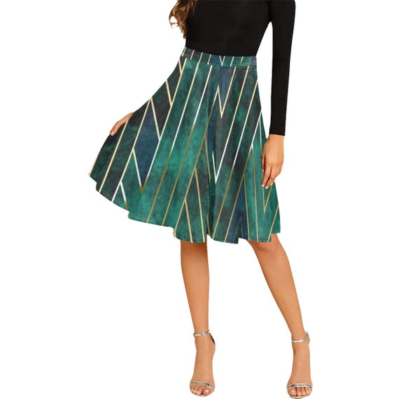 Pleated Midi Skirt -(box pleat bubble circular cowl gathered waisted miniskirt pencil peplum sarong tiered layered tulip yoke wrap vintage)