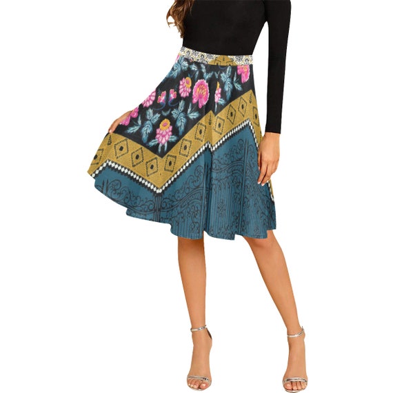Pleated Midi Skirt -(box pleat bubble circular cowl gathered waisted miniskirt pencil peplum sarong tiered layered tulip yoke wrap vintage)