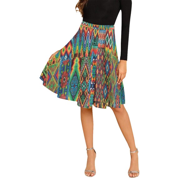 Pleated Midi Skirt -(box pleat bubble circular cowl gathered waisted miniskirt pencil peplum sarong tiered layered tulip yoke wrap vintage)