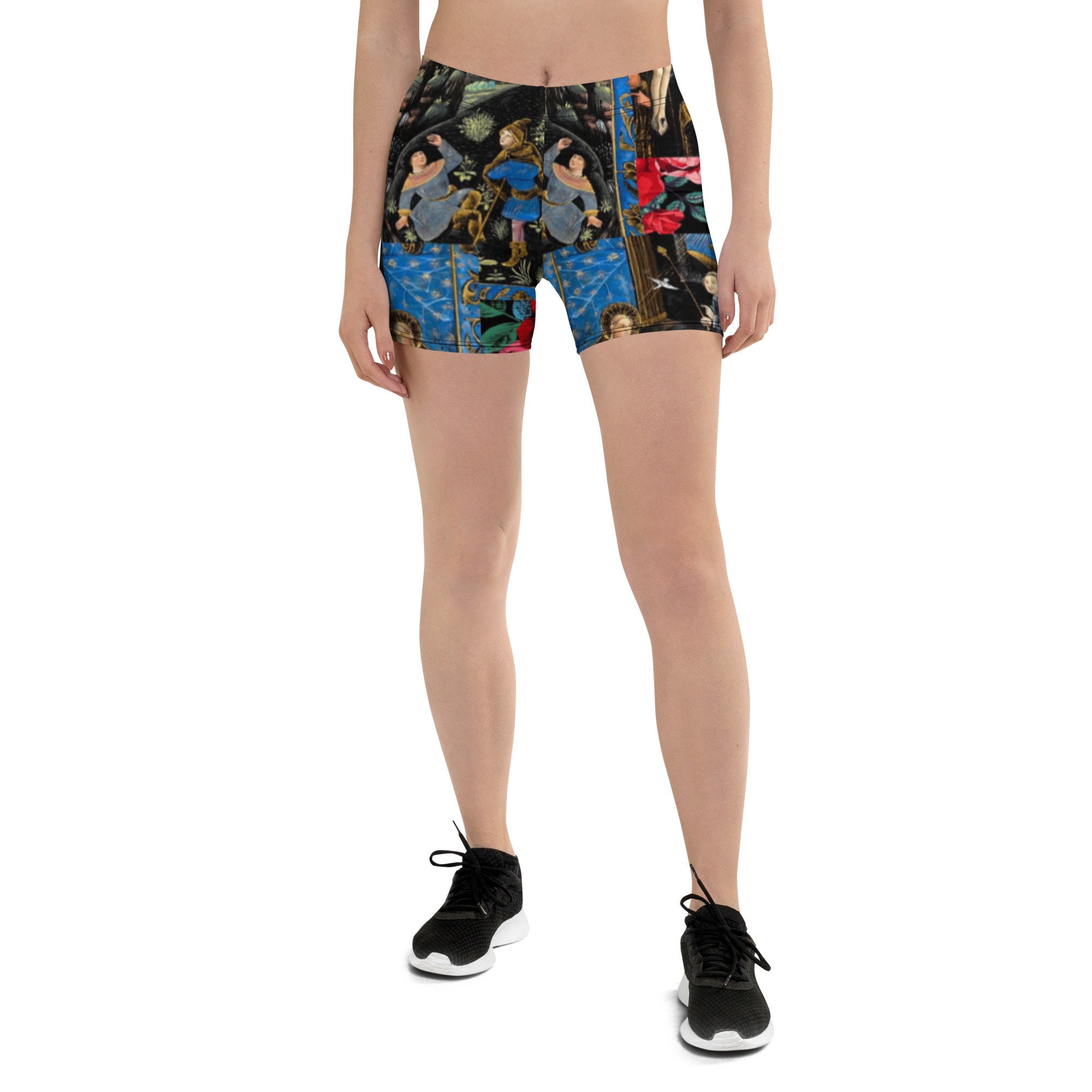 Yoga Shorts blue Black Floral Rose Red 